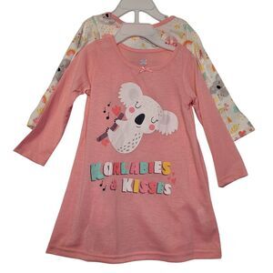 Sol Play Girls 2-Piece Koala-Themed Nightgown Pajama Set Pink & White 12M